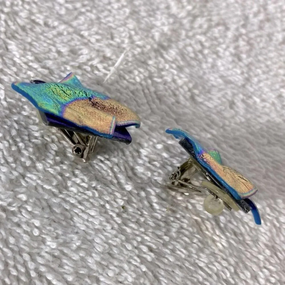 Vintage Handmade Textured Multicolour Metallic Clip On Earrings - Picture 6 of 7